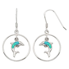 Sterling Silver Dangling Opal Dolphin Earrings