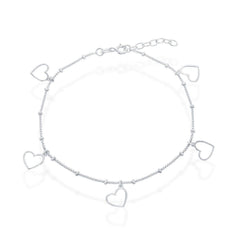 Sterling Silver Dangling Open Heart Anklet