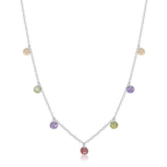 Sterling Silver Dangling Rainbow Cubic Zirconia Necklace