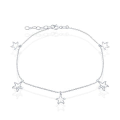 Sterling Silver Dangling Starfish Cut-Out Anklet