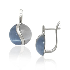 Sterling Silver Dark and Light Blue Cat's Eye Earrings