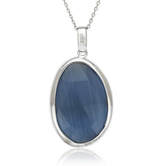 Sterling Silver Denim Blue Cat's Eye Necklace