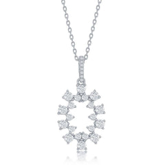 Sterling Silver Designed CZ Oval Pendant