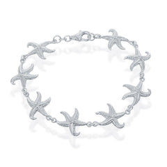 Sterling Silver Detailed Starfish Linked Bracelet, 8