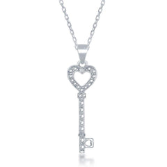 Sterling silver Diamond Accent Key Heart Pendant With  Chain