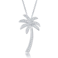 Sterling Silver Diamond Accent Palm Tree Pendant With  Chain