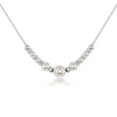 Sterling Silver Diamond Cut Beads and Swarovski Pearl Necklace