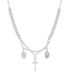 Sterling Silver Diamond Cut Cross and Medal Necklace