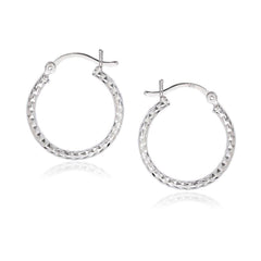 Sterling Silver Diamond Cut Hoop Earrings, 20 mm