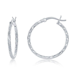 Sterling Silver Diamond Cut Hoop Earrings, 25 mm