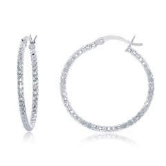 Sterling Silver Diamond Cut Hoop Earrings, 30 mm