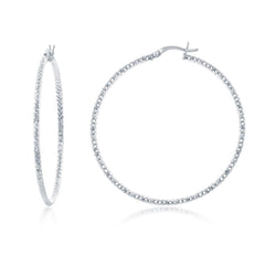 Sterling Silver Diamond Cut Hoop Earrings, 50 mm