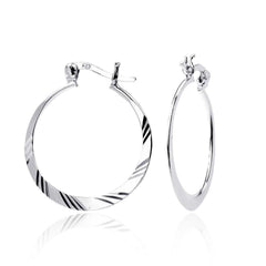 Sterling Silver Diamond Cut Hoop Earrings