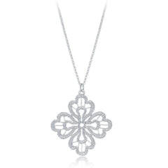 Sterling Silver Diamond Cut Leaf Flower Necklace