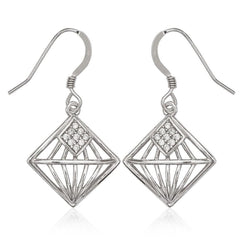 Sterling Silver Diamond Shape CZ Center Earrings