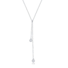 Sterling Silver Double Bezel-Set CZ Dangling Lariat Necklace