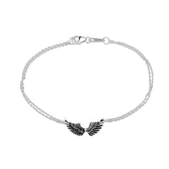 Sterling Silver Double Chain Small Wing Bracelet
