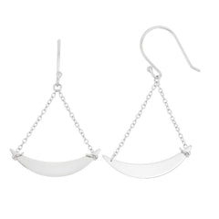 Sterling Silver Double Chain with Dangling Crescent Hook Earrings