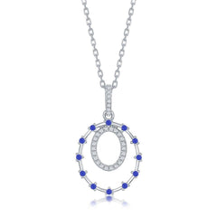 Sterling Silver Double Circle and Blue CZ Pendant