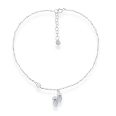 Sterling Silver Double Flip Flop with Single CZ Anklet