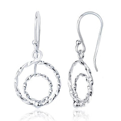 Sterling Silver Double Open Circle Dangling Earrings