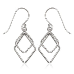Sterling Silver Double Open Rope Diamond Shaped Earrings