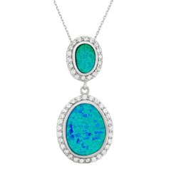 Sterling Silver Double Oval Blue Inlay Opal Pendant