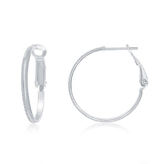 Sterling Silver Double Ridge Hoop Earrings, 25 mm