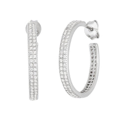 Sterling Silver Double Row 20mm CZ Hoop Earrings