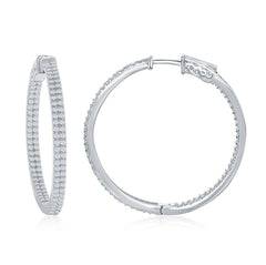 Sterling Silver Double Row CZ Hoop Earrings, 3 x 40 mm
