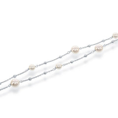 Sterling Silver Double Strand Pearls with Moon Beads Bracelet, 7