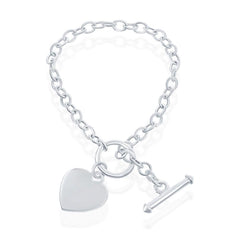 Sterling Silver Engravable Heart Charm Rolo Chain Bracelet, 7.5