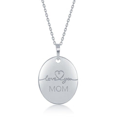 Sterling Silver Engraved  Love You Mom Oval Necklace