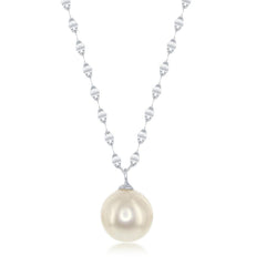 Sterling Silver Flat Mirror Chain Freshwater Pearl Necklace