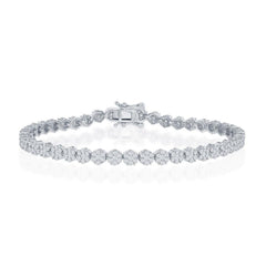 Sterling Silver Flower Design CZ 4mm Tennis Bracelet, 7.5