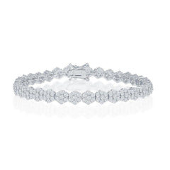 Sterling Silver Flower Design CZ Tennis Bracelet, 7.5