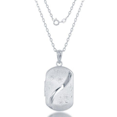 Sterling Silver Flower Designed Rectangular Locket