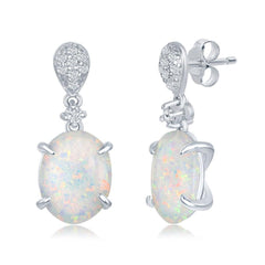 Sterling Silver Four Prong Oval Dangle Earrings