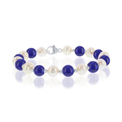 Sterling Silver FWP and Blue Lapis Alternating Bracelet, 7.5