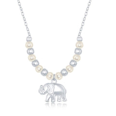 Sterling Silver FWP and Plain Bead Elephant Charm Necklace