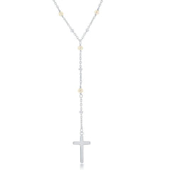 Sterling Silver FWP & Plain Beads By The Yard Cross Necklace