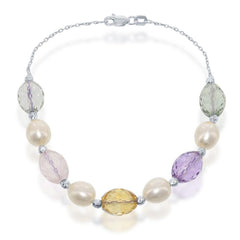 Sterling Silver FWP with Citrine and Amethyst Bracelet, 7.5
