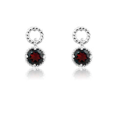 Sterling Silver Garnet Gemstone Twisted Wire Circle Earrings