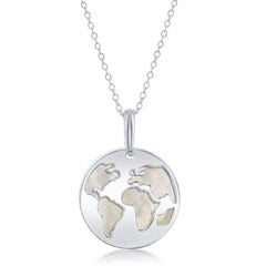 Sterling Silver Globe Cut-Out with MOP Disc Necklace