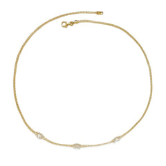 Sterling Silver Gold 3 Crystals Mesh Necklace