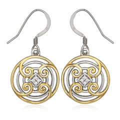 Sterling Silver Gold Circle with CZ Center Earrings