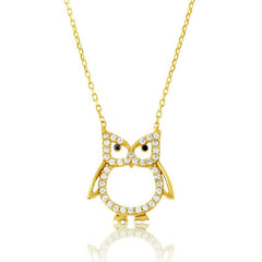Sterling Silver Gold CZ Open Owl Necklace