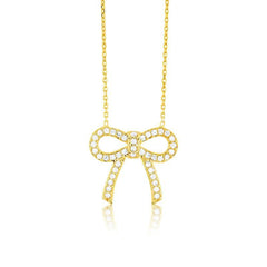 Sterling Silver Gold Plated CZ Bow Necklace