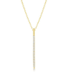 Sterling Silver Gold Plated CZ Vertical Bar Necklace