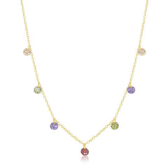 Sterling Silver Gold Plated Dangling Rainbow CZ Necklace